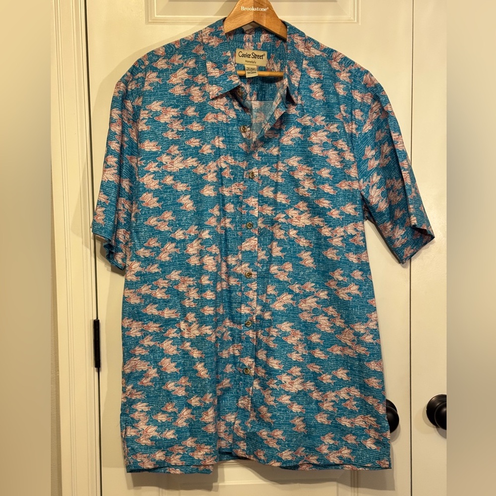 Cooke Street Honolulu Mens Blue Pink Plaid Hawaiian Button Down Shirt Large